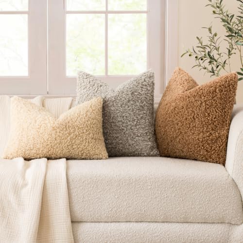 Image of Foindtower Set of 2 16x16 Inch Light Grey,Faux Fur Throw Pillow Cover Accent Sherpa Furry Pillow Covers Fuzzy Soft Pillowcases Cozy Sheepskin Decorative Fleece Cushion Case for Bed Couch Living Room