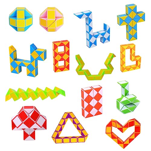 Ainiv 14PCS Serpent Magique, Magic Snake avec 24 Blocs, Casse-tête Twisty Jouet, Jeux de Puzzles 3D Fidget Cube Serpent Magique Cadeau Anniversaire pour...