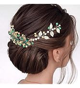 Flatser Green Crystal Wedding Headband Silver Flowers Bride Hair Vine Leaf Bridal Hair Accessorie...