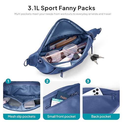 Image of TOPEAST Fanny Pack for Women, Anti-Theft Travel Belt Bag Crossbody Sling Bag Purse with RFID Blocking, Small Fashion Bum Bag with Multiple Pockets for Hiking Walking Sport, Navy Blue