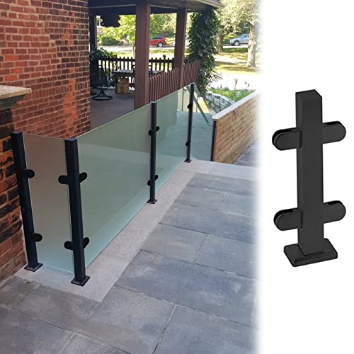 Barandilla moderna de cristal para barandilla de barandilla para escaleras, balcón, construcción de hormigón y madera con ranura para espiga, pasamanos negro, 65 cm de altura