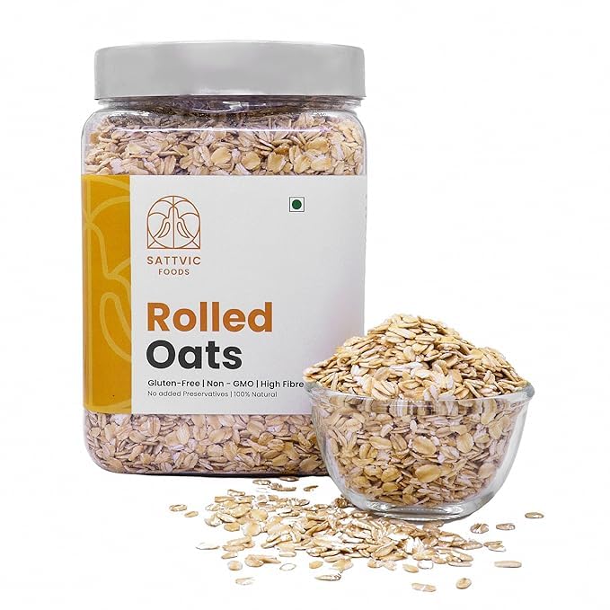Oats (Instant+Rolled) Jumbo Rolled Oats (1 kg jar / 35.27 Ounce) Whole Grain Large Old fashioned Oat Flakes | High in Fibre and Protein | Aids in Weight Loss | Make muesli, granola bars, Use in baking | Gluten-free