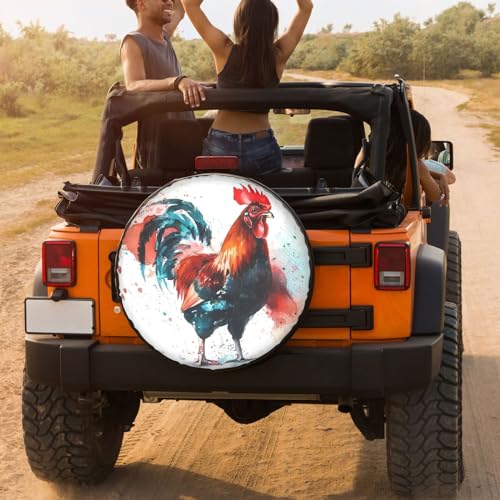 Image of Dujiea Bright-Colored Rooster Spare Tire Cover, Universal Wheel Tire Cover Waterproof Dust-Proof Tire Protectors for Trailer Rv SUV Truck Camper and Many Vehicle 14 15 16 17 Inch