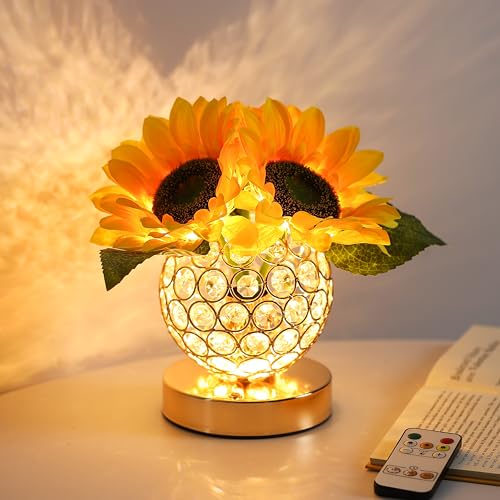 Image of Sunflower Flower Lamp for Women Gifts, 3 Color Dimmable Night Light, Rechargeable Cordless Touch Table Lamp for Womens Mom Wife Friends Girlfriend Her Gifts, Perfect for Bedroom Bar Coffee Shop