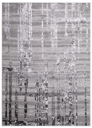 TAPISO Crystal Teppich Kurzflor Glänzend Dunkelgrau Streifen 140 x 200 cm – Ansicht 3