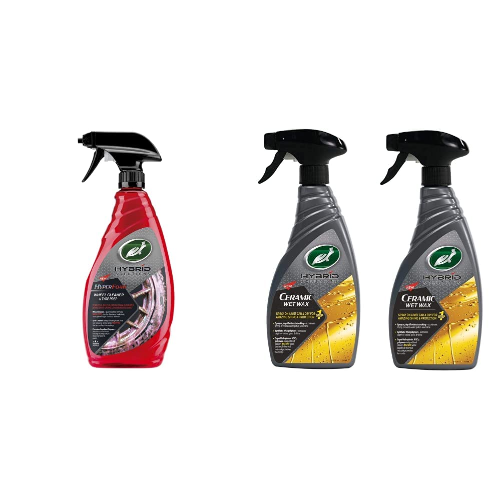 Turtle Wax53749 Hybrid Solutions Hyper Foam Wheel & Tyre Cleaner, Spray On Colour Change Foaming Formula, 680 ml & Turtle Wax Hybrid Solutions Ceramic Wet Car Wax 500ml