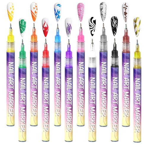 Bolígrafos de uñas | Marcador de revestimiento 3D 12 colores | Lápiz de uñas puntas 0,5 mm | Para mujeres principiantes, hogar, salón, fiesta, sesión de fotos, boda, Navidad, cumpleaños