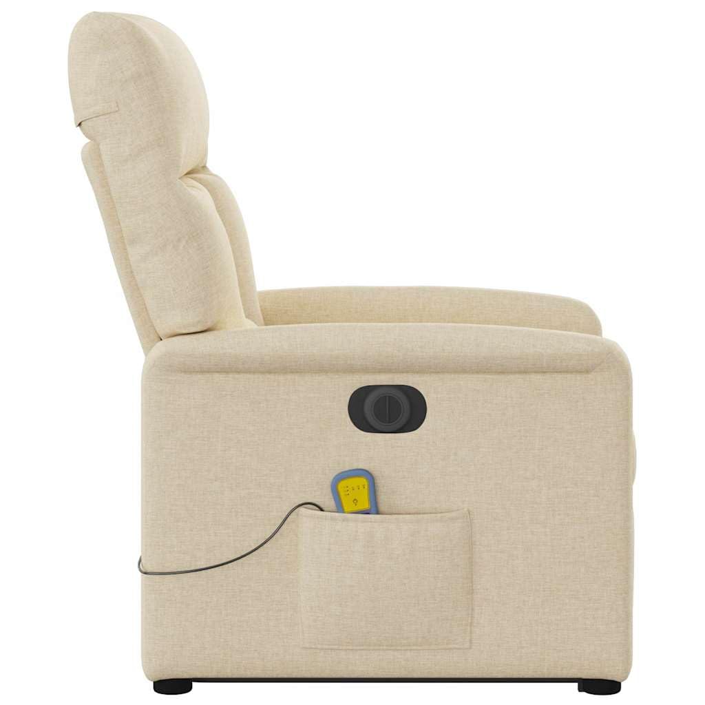 Elektrischer Massagesessel mit Aufstehhilfe cremefarben, Stoffbezug, verstellbare Rückenlehne und Fußstütze, 6-Punkt-Vibrationsmassage, Stabiler Holz- und Metallrahmen