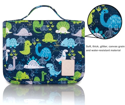 Eudora Hanging Travel Kids Toiletry Bag for Boys, Waterproof Travel Organizer, Cute Dinosaur Snake Cartoon Cosmetic Bath Bag with 360 Rotatable Hook (Blue)2