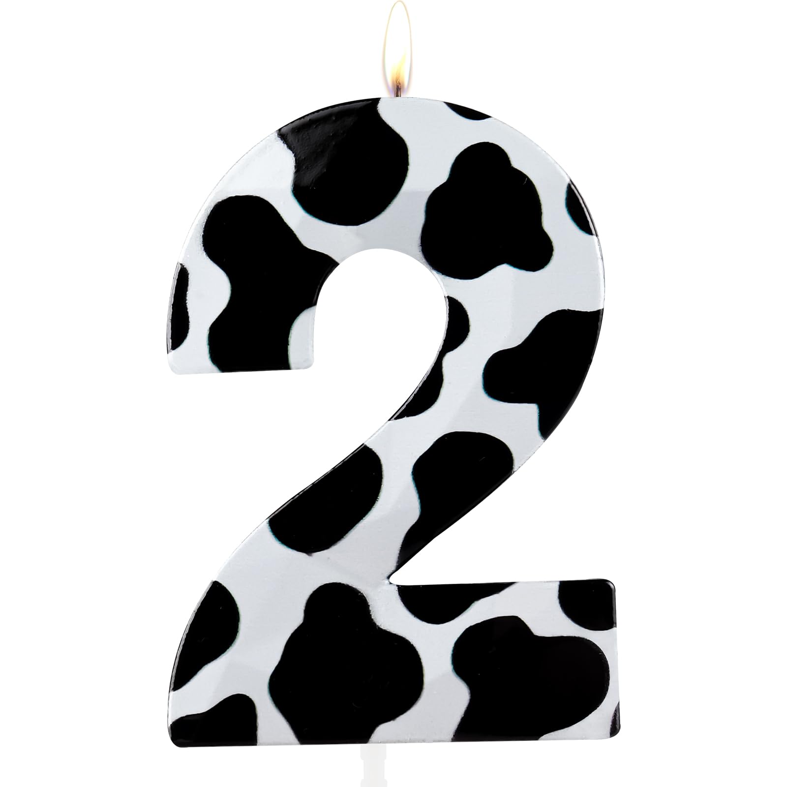 Metallic 3D Cow Birthday Candles, Zoo Number 2 Candle, Happy 2nd Birthday Candle for Cake, Farm Animal Cake Topper Decorations for Boys Girls Birthday