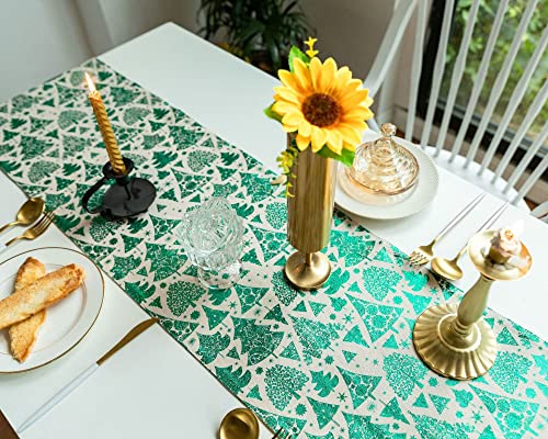 Chemin de table vert sapin coton 33x180 cm pour déco table Noël
