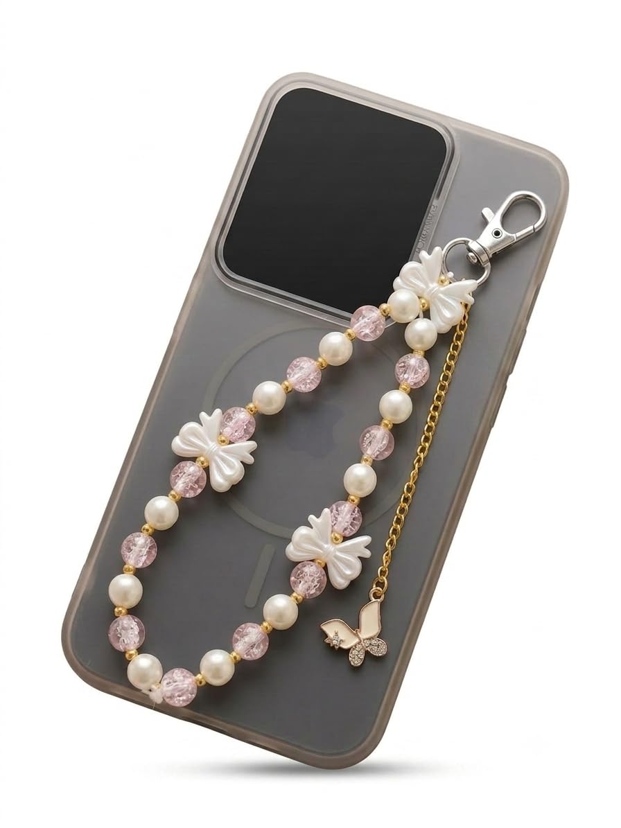 Cell Phone Strap with Crystal Beads and Pearl Design White | Phone Charms | Phone Strap Pearl Phone Charm, Detachable Phone Wrist Strap, Phone Accessories for Women Girls-image-46