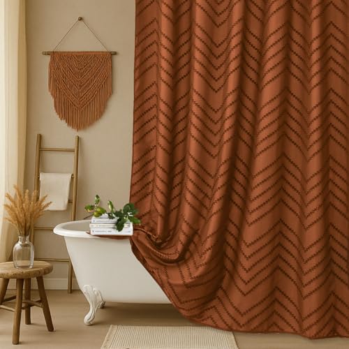 TURKIO Orange Shower Curtain 72 x 72 Vintage Farmhouse Textured Tufted Chevron Striped Minimalist Bathroom Shower Curtain