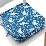 E1F1NN DOT Toddler Booster Seat for Dining Table, Portable Kids Booster Seat with Safety Buckles, High Cushion for Travel with Non-Slip Bottom (Gray Fox)