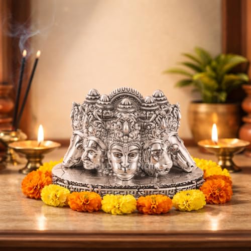 Image of Gold Art India Panchmukhi Hanuman Idol Silver Antique Finish Bust Design Decorative Murti for Home Temple, Car Dashboard, Office & Vastu Decor