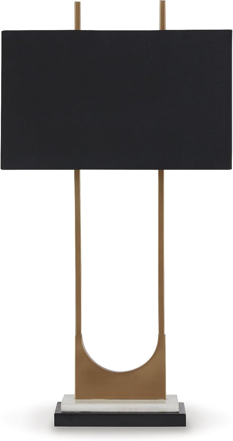 Signature Design by Ashley Malana 33" Contemporary Metal Table Lamp with Marble Base, Black & Brass