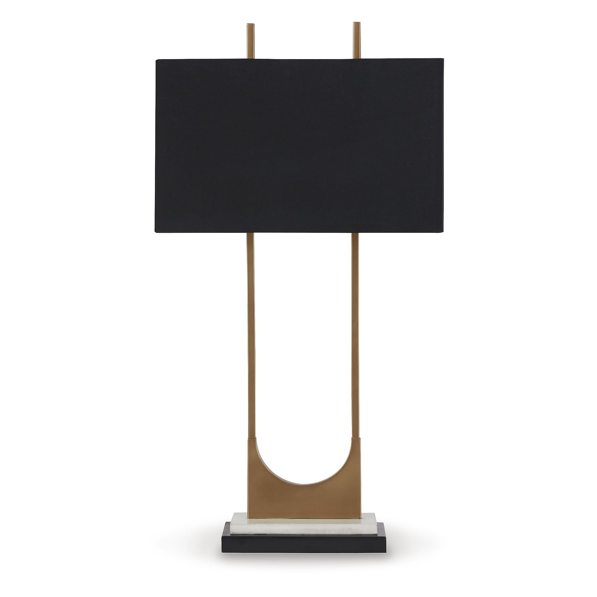 signature design by ashley malana 33" contemporary metal table lamp with marble base, black & brass