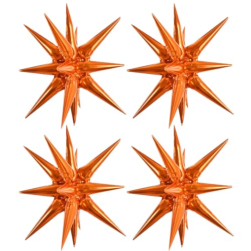 Image of TONIFUL 4 Pcs Explosion Star Balloons Orange Foil Balloon Party Decorations | 22 Inch Large Mylar Star Balloon for Halloween Party Decor Graduation Sunset Themed Birthday Baby Shower Photo Booth Supplies