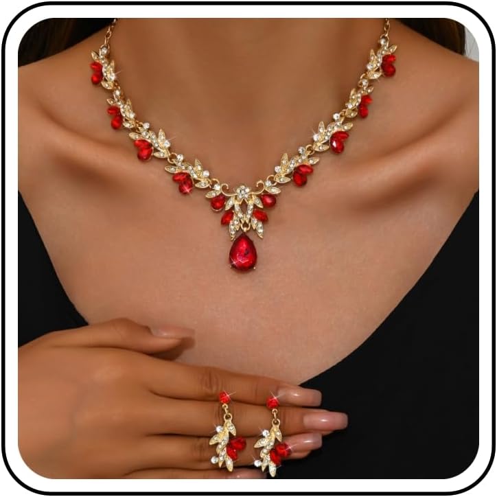 Sparkly Rhinestone Teardrop Necklace and Earrings Vintage Crystal Drop Dangle Earring Bridal Wedding Gorgeous Costume Jewelry for Women