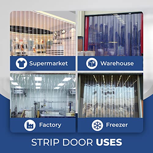 Image of Strip Door Curtain Kit - 36 inch (3 ft) Width x 84 inch (7 ft) Height - Low-Temp Clear 8 inch Wide x .08 inch Thick PVC Strips, 50% Overlap - NSF & USDA Approved - Freezer Strip Door Kit - Made in USA