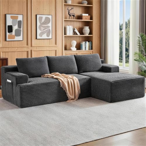 Image of Boneless Couch, Modular Sectional Couches for Living Room, U-Shaped Cloud Couch Sofa with Deep Seat, Fluffy Corduroy Upholstered Corner Sofa