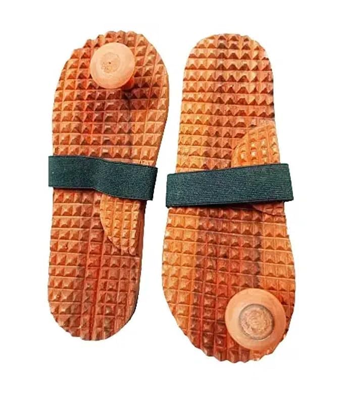 Image of Unisex Khadau slipper Wooden Relaxing Acupressure slipper Foot Feet Slippers Sandle for Men Women Childrens Blood Pressure Control Free Finger Care (5)