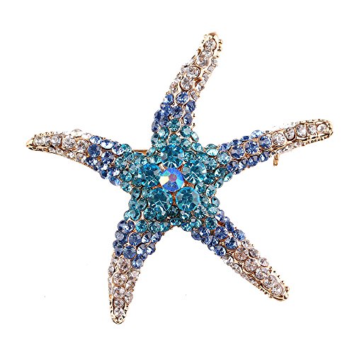 Image of Fashion Color Starfish Inlaid Rhinestones Alloy Brooch Pins Women Girls Accessories