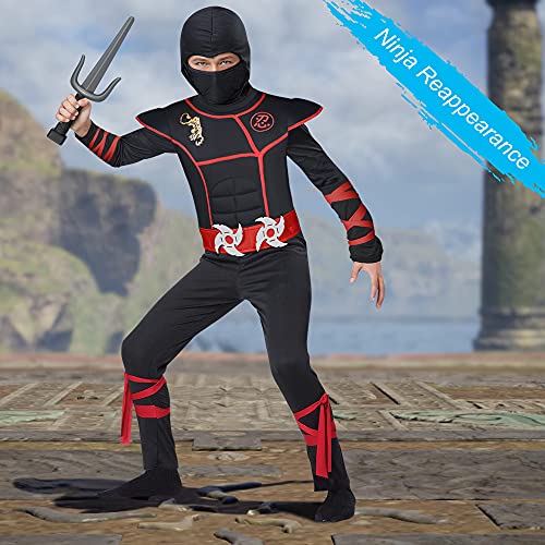 ACWOO Ninja-kostuum Voor Kinderen, 13-in-1 Halloween-kostuum Voor Kinderen, Ninja-kostuum Voor Kinderen Met Rode Riemen (arm- En Beenbanden), Werpsterren (darts), Ninjadolken, Maskers, Riemen En Handschoenen Voor Kindercosplay En Aankleden Feest, Carnaval, Halloween, Themafeest, Vechter - Image 7