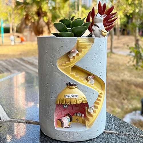 HiABsee Cute Succulent Pots Bunny Pot Animal 4 inch Planter Planters Plants Pen Holder Garden Indoor Room Desk Ornaments Decor Cactus Faux Flower Gifts Gift for Women Men Kid(Without Plants)