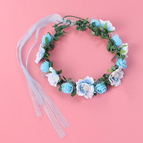 Frcolor Bloemenhaarbanden Boho haarkrans bruiloft bruid haarband bloem kronen voor Kerstmis verjaardagsfeestje (blauw) - Image 3