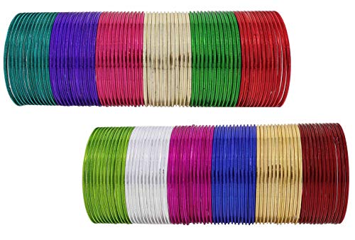 Image of NMII Stylish Multi colour Metal Bangles set for women and Girls with Zari and Cutting Design | Fancy Multicolour Bangles for women | Metal Chudi Set For Women | Women's Bangles
