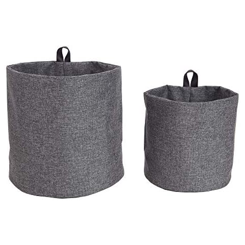 Bigso Box of Sweden Hanging Basket Storage - Large Round Wall Storage Box with Loop and Linen Look - Hanging Storage Solution Made of Polyester and Cardboard - Grey Cover