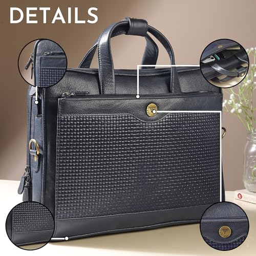 Image of STEVE JHONSON Leather Laptop Bags - 16 Inches Office Bag with Shoulder Strap, Messenger Bag for Travel, Executive Side Handbag with Metallic Closure, Laptop Sling Bag for Men (Blue)