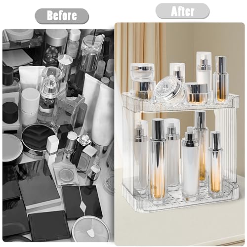 Image of Bathroom Counter Organizer Cosmetics Skincare Organizers Skincare Makeup Organizer Countertop Holder for Perfume-2 Tier-Clear