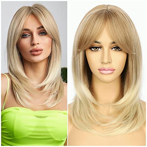 Sapphirewigs Blonde Wigs for Women Bangs Short Blonde Wig Shoulder Length Daily Party Natural Looking Hair