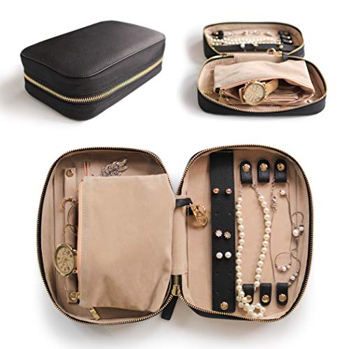 CASE ELEGANCE Grande Trousse à Bijoux de Voyage. Cuir Noir Anti-Rayures (Noir) Cover