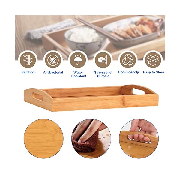 Coolty 3 Stück Bambus Serviertabletts mit Griff, Holzplatten 3 Größen Groß Mittel Klein Hölzernen Tabletts für Kaffee Essen Tee Frühstück Abendessen Küche Restaurant – Bild 5