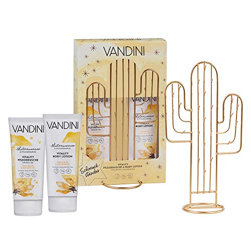 Preisvergleich Produktbild VANDINI Geschenkset mit Schmuckständer, VITALITY Pflegedusche und Bodylotion (2x200ml) - Vanilleblüte & Macadamiaöl