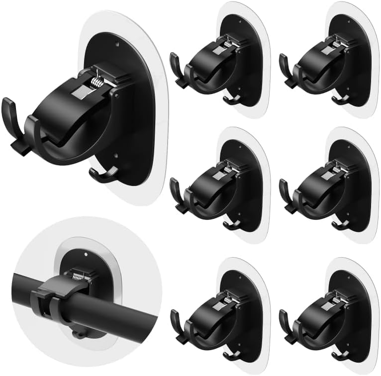 6PCS No Drill Curtain Rod Brackets No Drilling Curtain Rod Holder Self Adhesive Curtain Rod Hooks Nail Free Adjustable Curtain Rod Holders Curtain Hangers for Bathroom Living Room Kitchen thumbnail