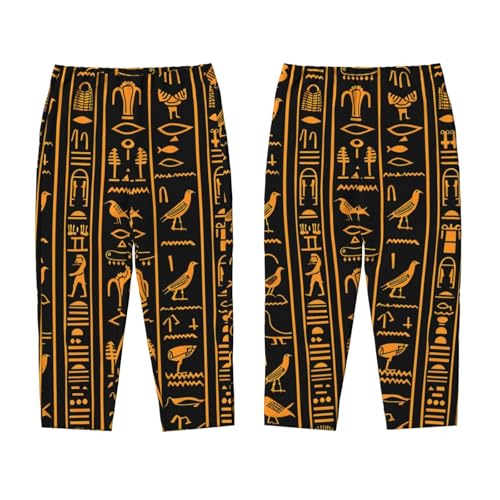 Ancient Egyptian Hieroglyph Pajama Pants, Vintage Lounge Pants Comfy Soft Elastic Waist Sleepwear Bottoms with Pockets3