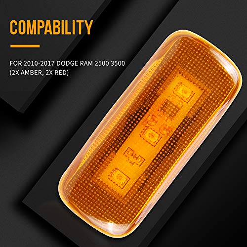 Husuku 4Pcs Dual Cab Bed Fender Led Side Marker Lights For 2010-2017 Dodge Ram 2500 3500 (2X Amber, 2X Red) … #TOP1