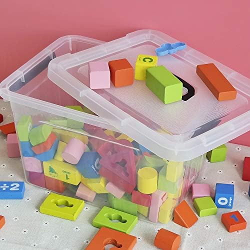 Asking 10 L Clear Plastic Storage Lidded Boxes with Black Handles/Latch, Pack of 6