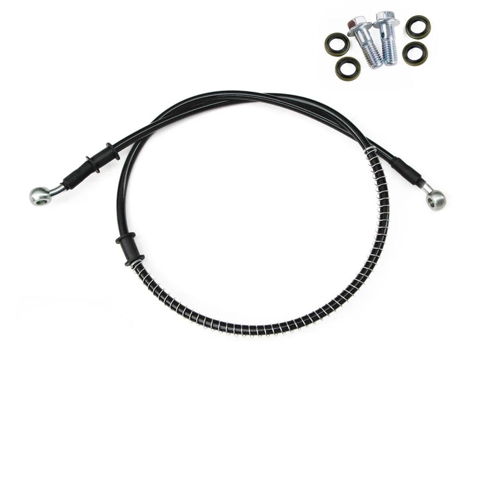 Ksxzw Black- Silver Motorbike Part Universal Motorbike Accessories Braided Line Steel Brake Hose Cable Hydraulic Pipe 600Mm/60Cm M10 28 Degree 0