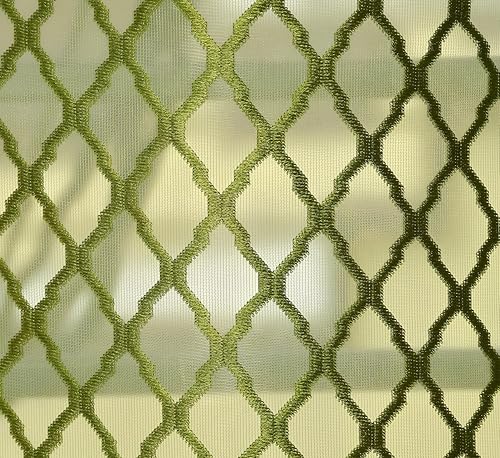 Image of Sheer Net Semi Transparent Home Decor Curtains for Living Room, Balcony Doors and Windows Panel, Parda, Eyelets Hanging, Green, 4 x 9 Feet, Pack of 2