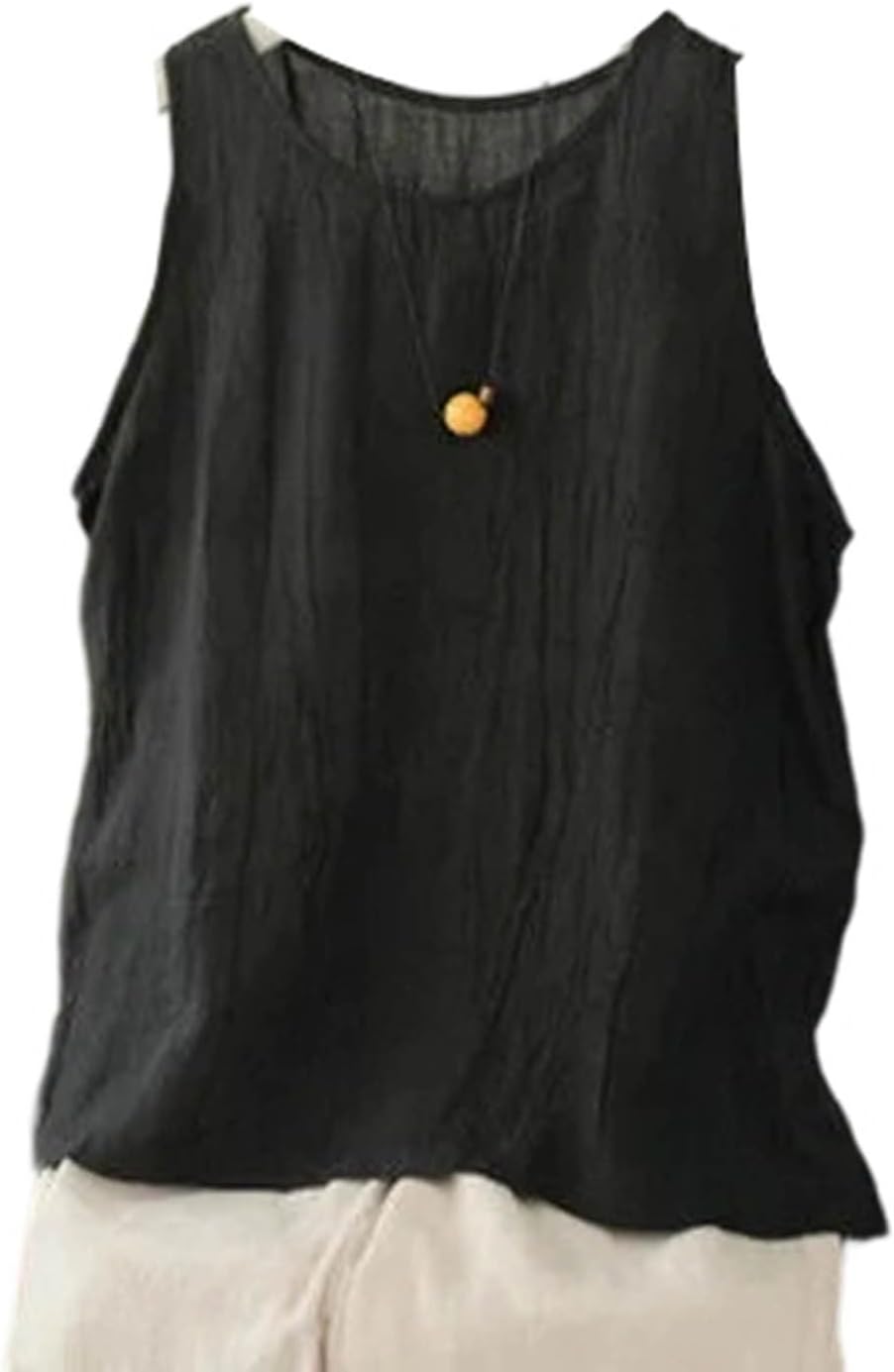 Oplxuo Linen Tank Tops for Women Fashion Loose Fit Causal Sleeveless Summer Shirts Crew Neck Cotton Gauze Camisole Clothes