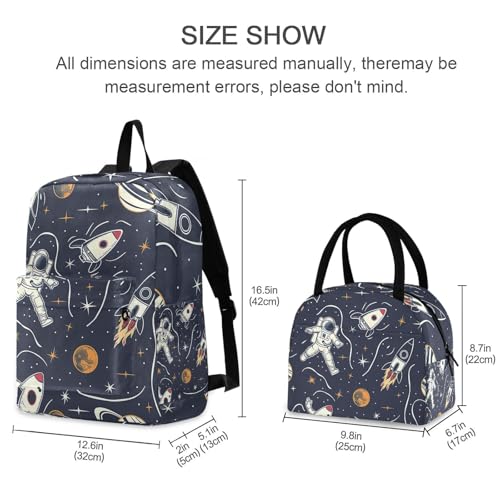 Universe Space Planet Astronauts Lightweight Durable Student Backpack Set with Insulated Lunch Bag Large Capacity Kids Backpacks for Daily Use School Outdoor Travel Laptop Daypack 212194192