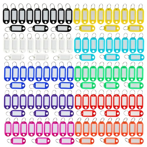 GUIDEZA® Pack de 120 Llaveros con Etiqueta de Plástico/Identificador de Llaves en 10 Variados Colores Vivos. Organizador de Llaves a Prueba de Agua y Polvo.