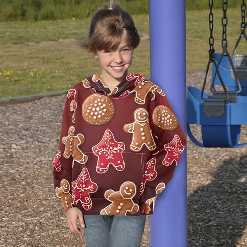 Kids Hoodies Sweaters Christmas Gingerbread Hooded Sweatshirts with Big Pockets for Boys Girls B04000053