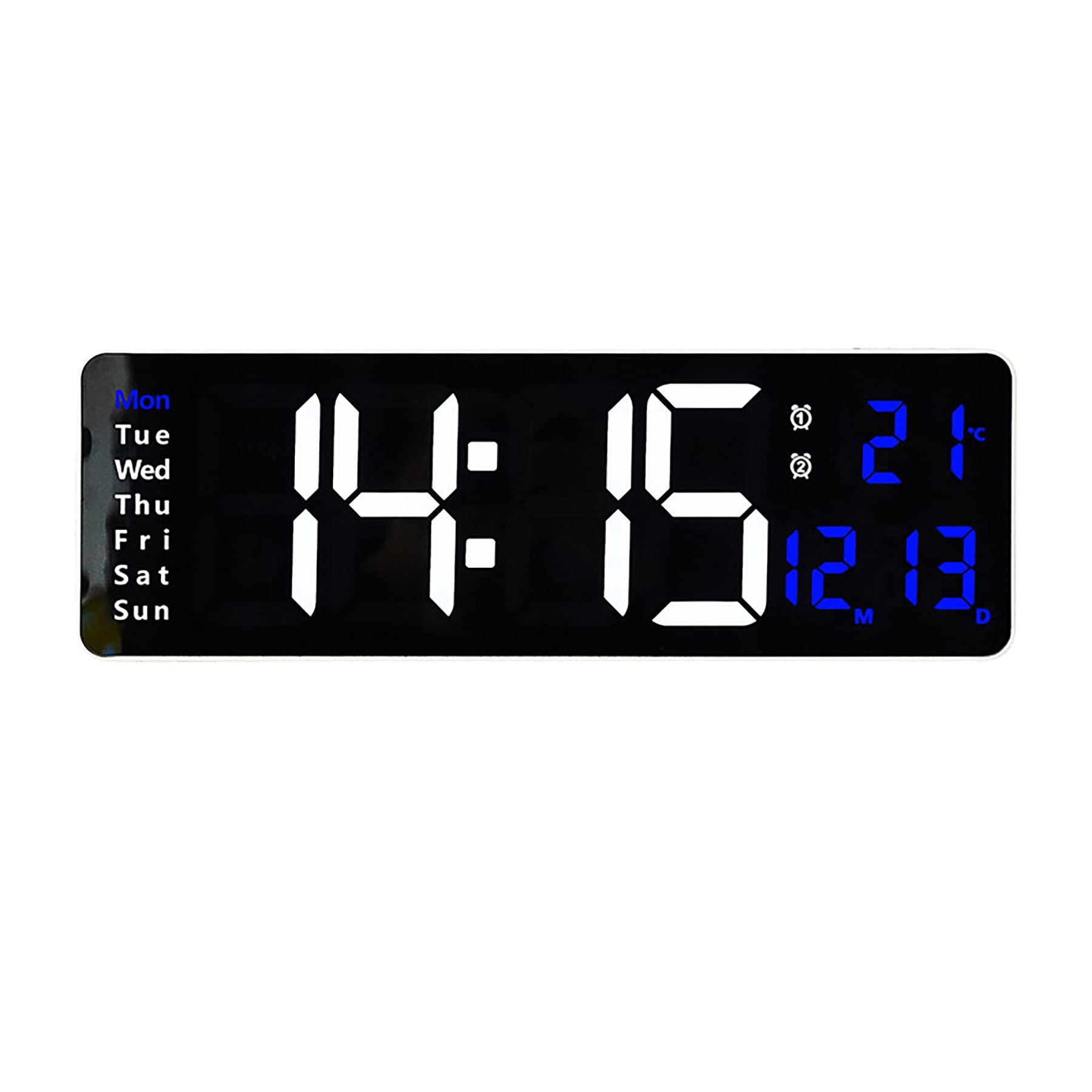 LED Reloj de Pared Digital, Reloj con Control Remoto, 10 Niveles de Ajuste de Brillo, Reloj Despertador con día/Fecha/Temperatura para el hogar Aula,White Shell,Blue Light