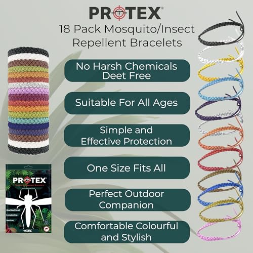 PR0TEX 18 Pack Mosquito Repellent Bracelet, Adjustable Leather Deet-Free Wrist Bands, Powerful Effective Protection, Insect Repellent Bracelets for Adults & Kids, Resealable Pack. - Image 2